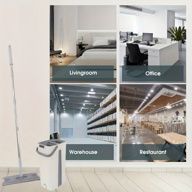 2-in-1 Flat Mop Set with Self-Cleaning System for Wet Dry Floor Cleaning