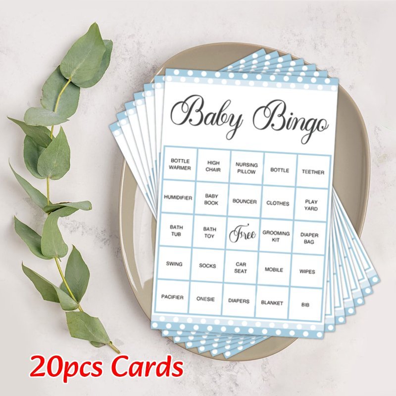 20 Pack Blue Polka Dot Baby Shower Bingo Game Cards Party Supplies