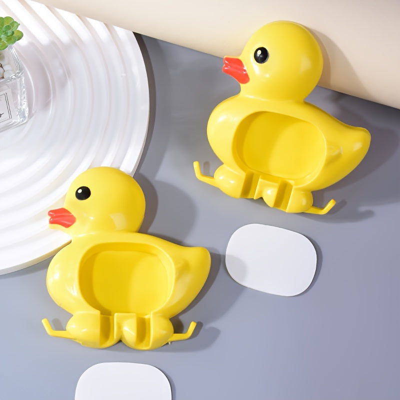 Cute Duck Design Wall-Mounted Toothbrush Holder Waterproof Plastic Organizer with Suction Cup