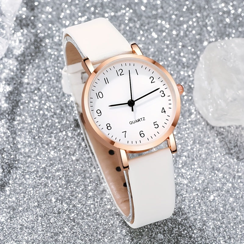 Women's Quartz Watch and Bracelet Set with Faux Leather Band and Zinc Alloy Case for Gift Giving