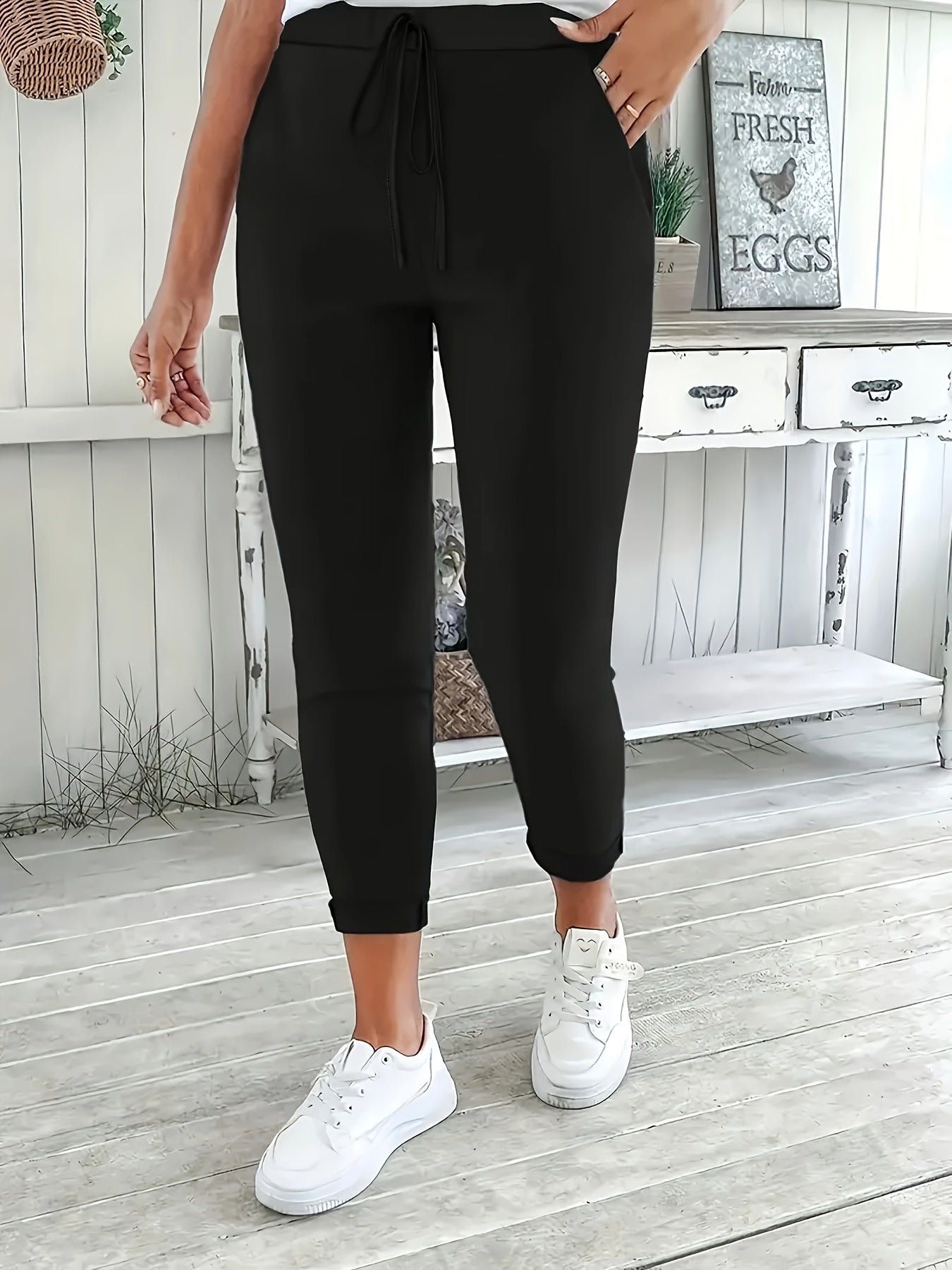 Plus Size Women's Black Slim Fit Leggings Spring Autumn Tights