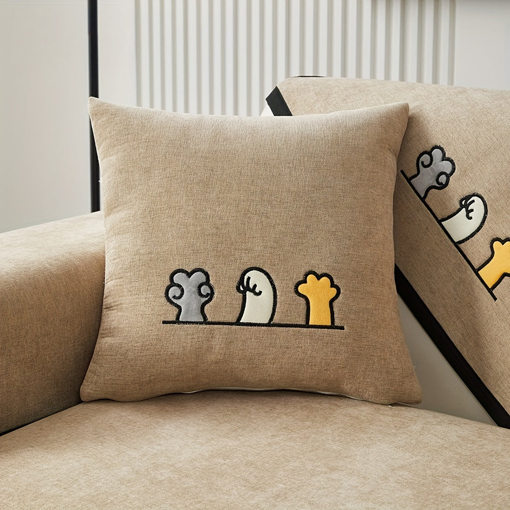 Красный чехол для дивана из шенилла с игривой вышивкой в виде косточек. Удобен для домашних животных, не скользит, можно стирать в машине, идеально подходит для диванов на 1-4 места в гостиной, спальне, офисе.