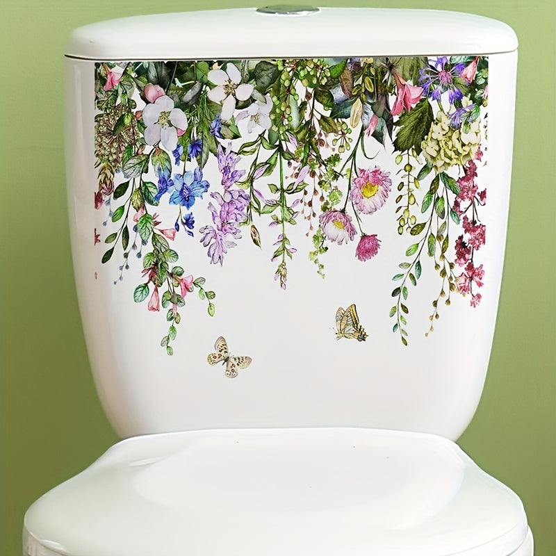 Vibrant Tropical Floral Butterfly Toilet Sticker Self-Adhesive Ceramic Bathroom Decor