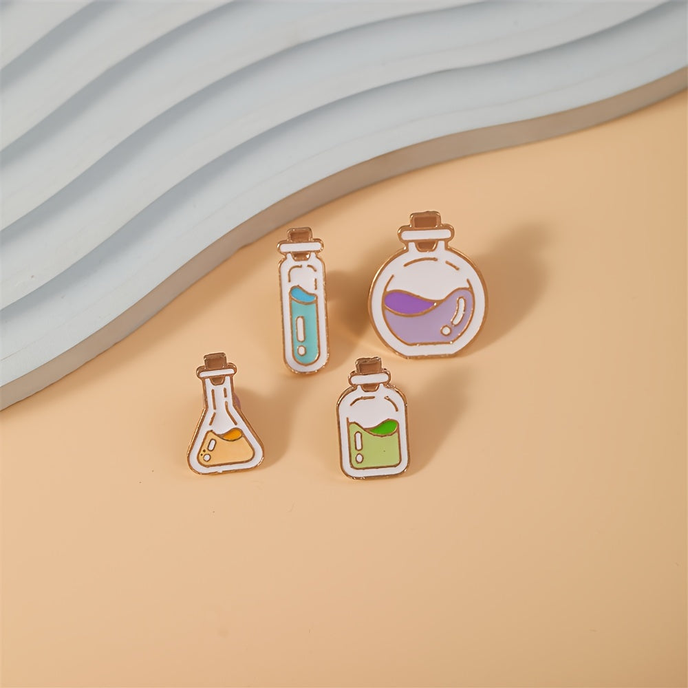 Set of 4 Cartoon Chemical Bottle Enamel Pins Alloy Brooches for Bags and Jewelry