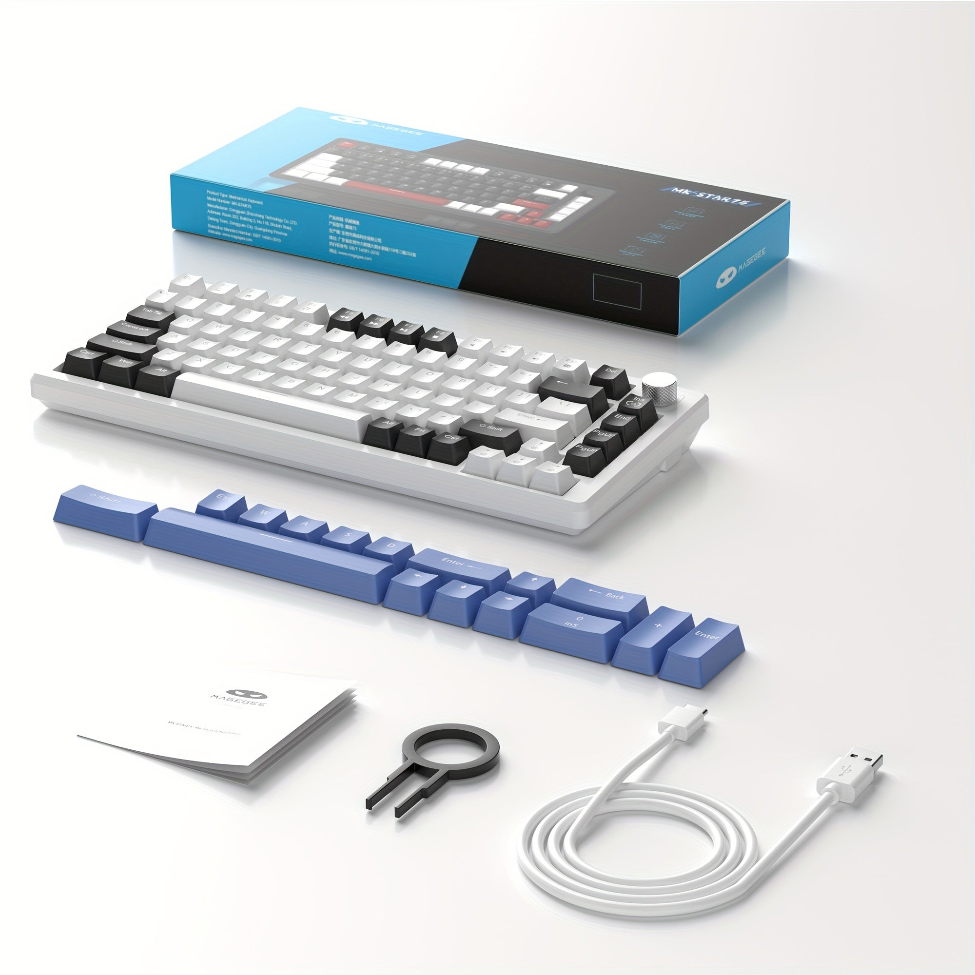 75% Mechanical Gaming Keyboard with Ice Blue Backlight Yellow Switches Ergonomic Design NKRO USB