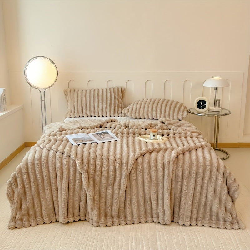 Faux Fur Blanket for Couch Bed Travel All-Season Soft Cozy Striped Multicolor