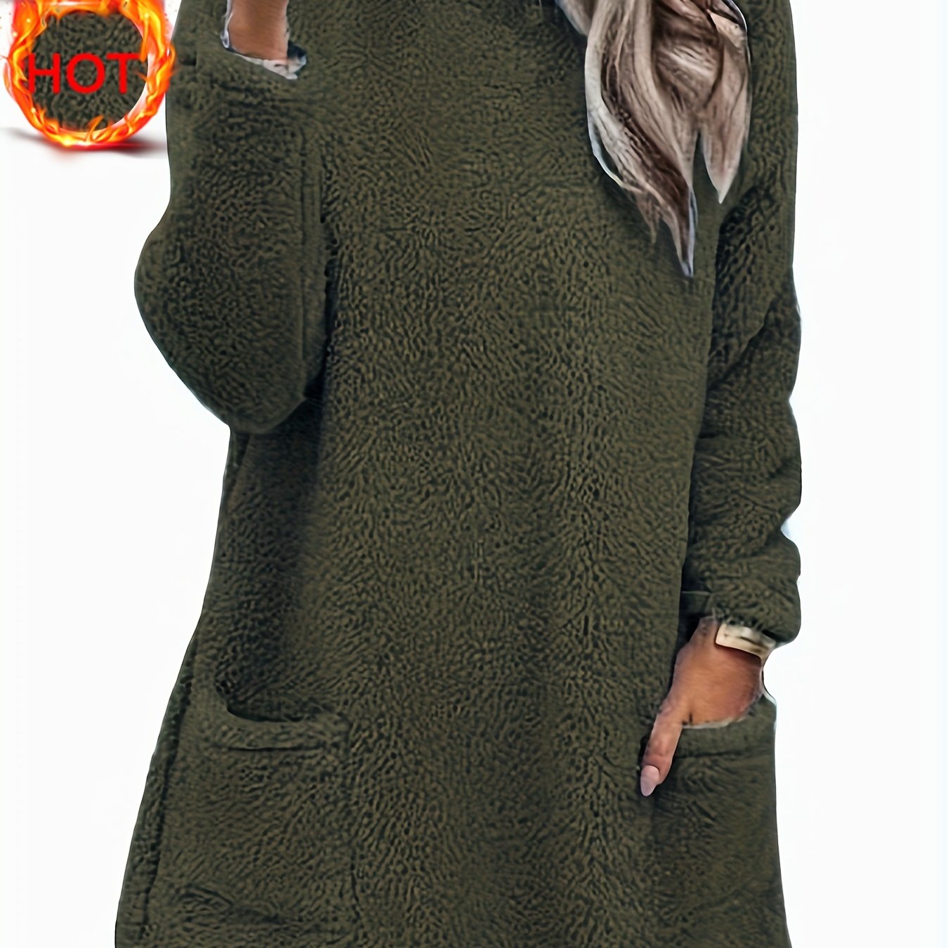 Толстовка женская плюшевая с длинными рукавами и карманами, большой размер