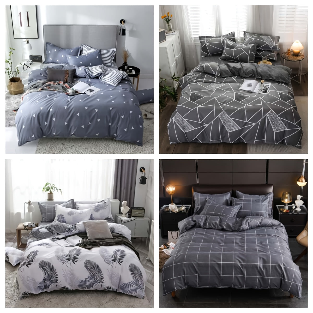 4-Piece Breathable Polyester Bedding Set with Zipper Closure for Bedroom and Living Room