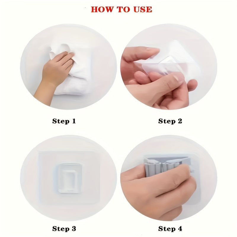 Soporte para fregona de ABS montado en la pared con 4 clips, almacenamiento en el baño con adhesivo sin taladro