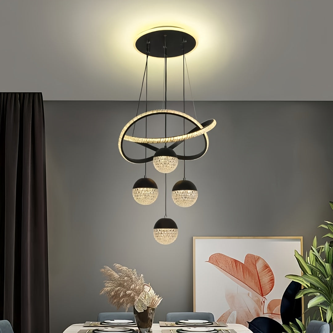 Modern LED Ceiling Light with 4 Acrylic Ball Pendants Dimmable Easy Install