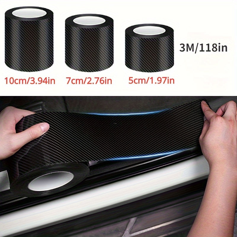 Car Door Sill Protection Sticker Carbon Fiber Pattern Waterproof Scratch-Resistant Matte Black