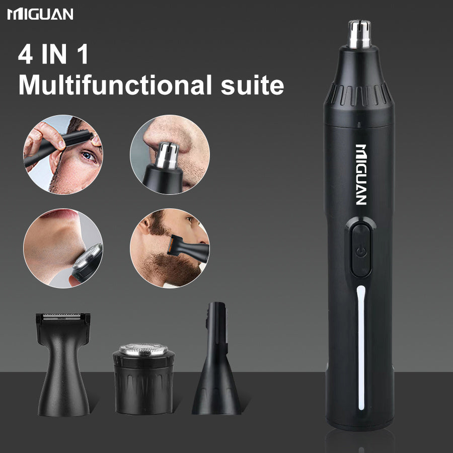 4-in-1 Professional Grooming Kit USB Rechargeable Nose Ear Trimmer Beard Razor Black 500mAh