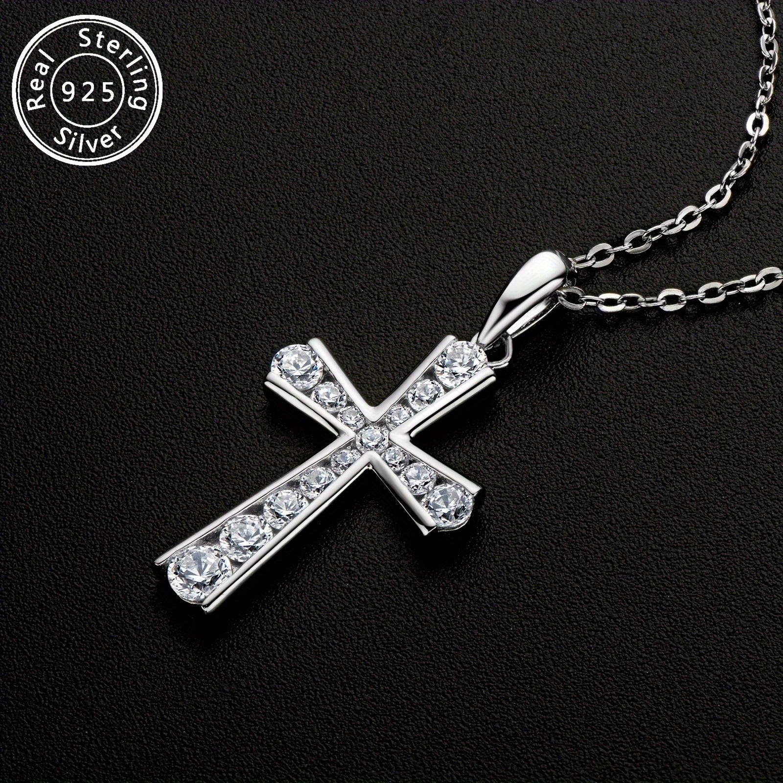 Sterling Silver Cross Pendant Necklace with Synthetic Zirconia Stones for Daily Wear