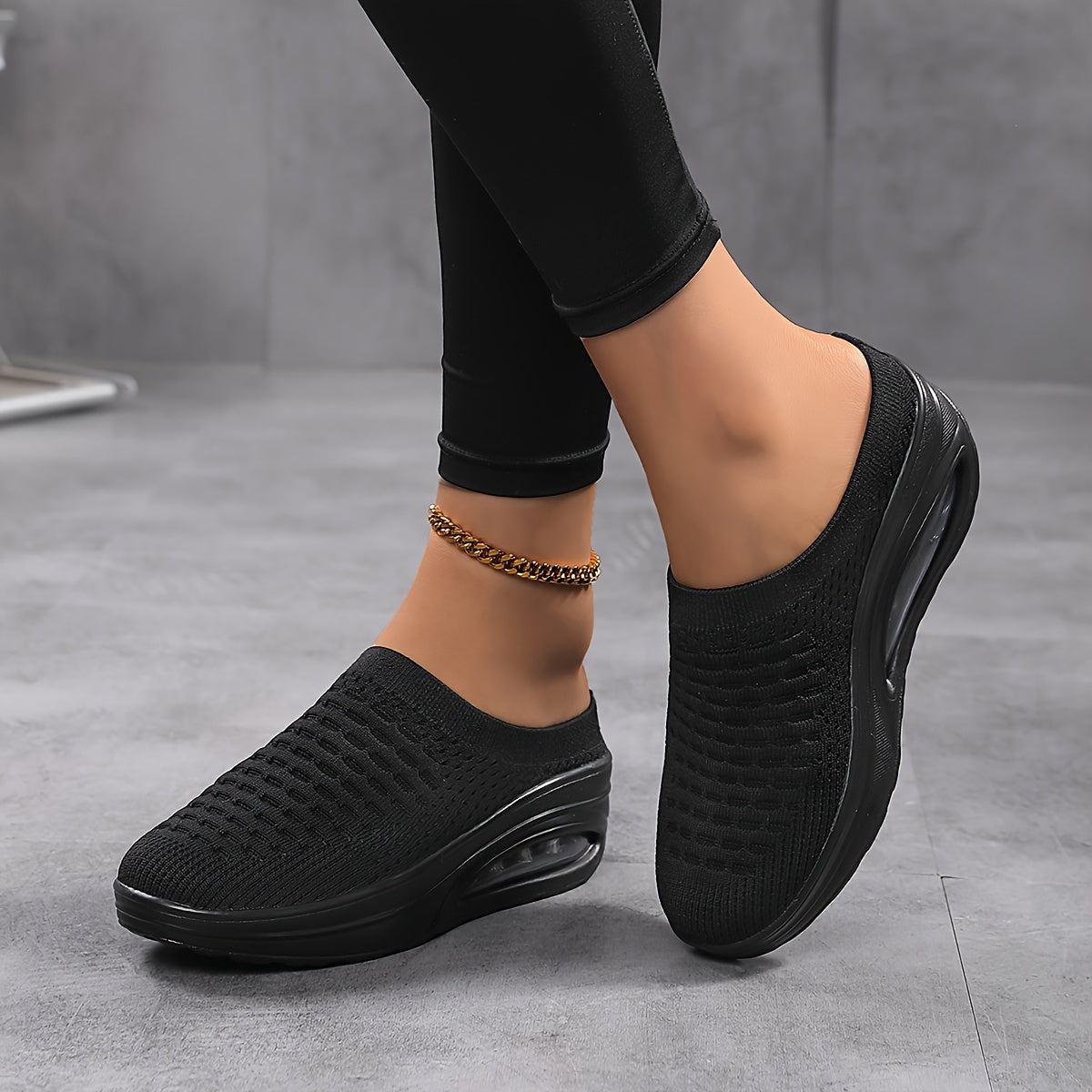 Women's Breathable Woven Mule Sneakers Casual Slip-On Platform Shoes