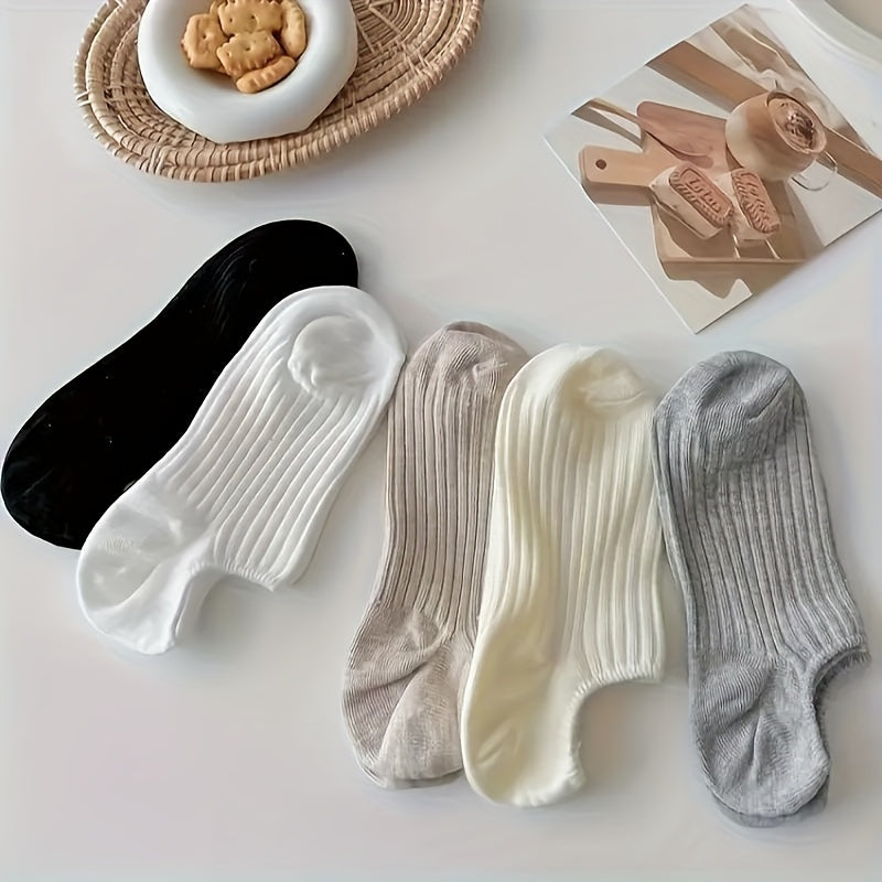 Women's Invisible Boat Socks 5 Pairs Thin Non-Slip Spring Summer