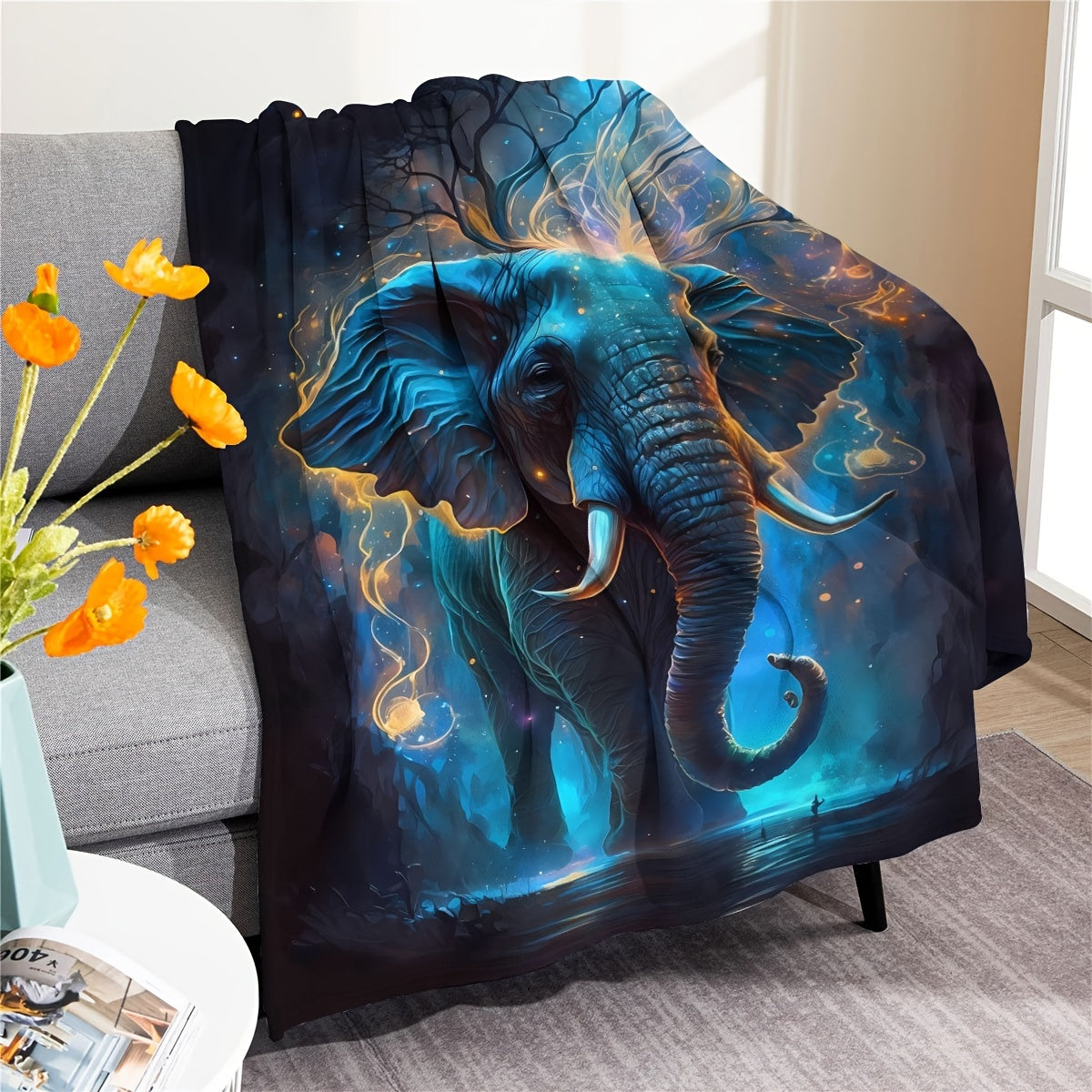 All-Season Elephant Fleece Blanket Cozy Throw for Living Room Bedroom