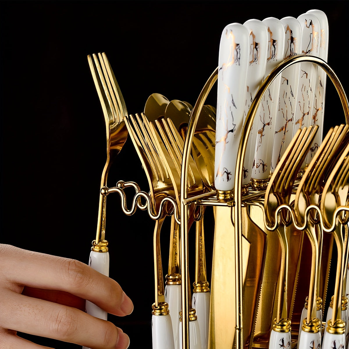 Набор столовых приборов из нержавеющей стали на 24 предмета с керамическими ручками для обеда и десерта