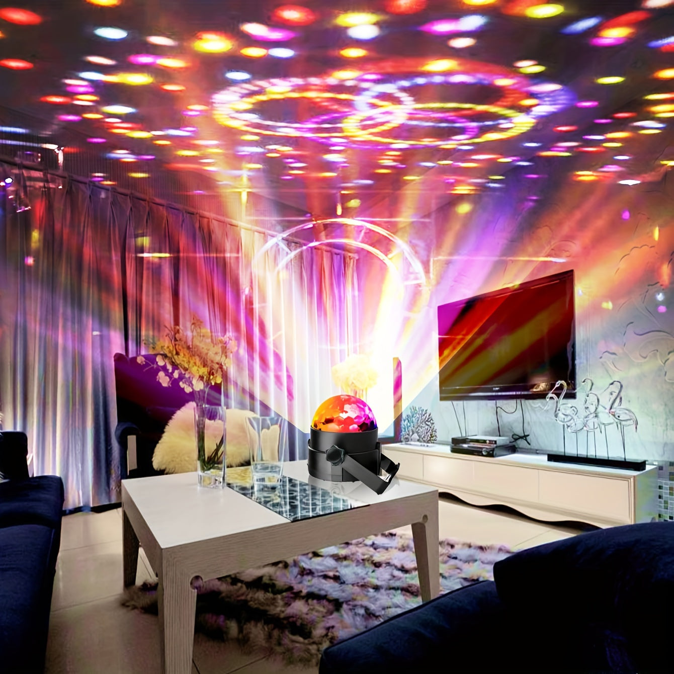 RGB Disco Ball Light with Sound Activation USB Powered 7 Modes for Parties and Events