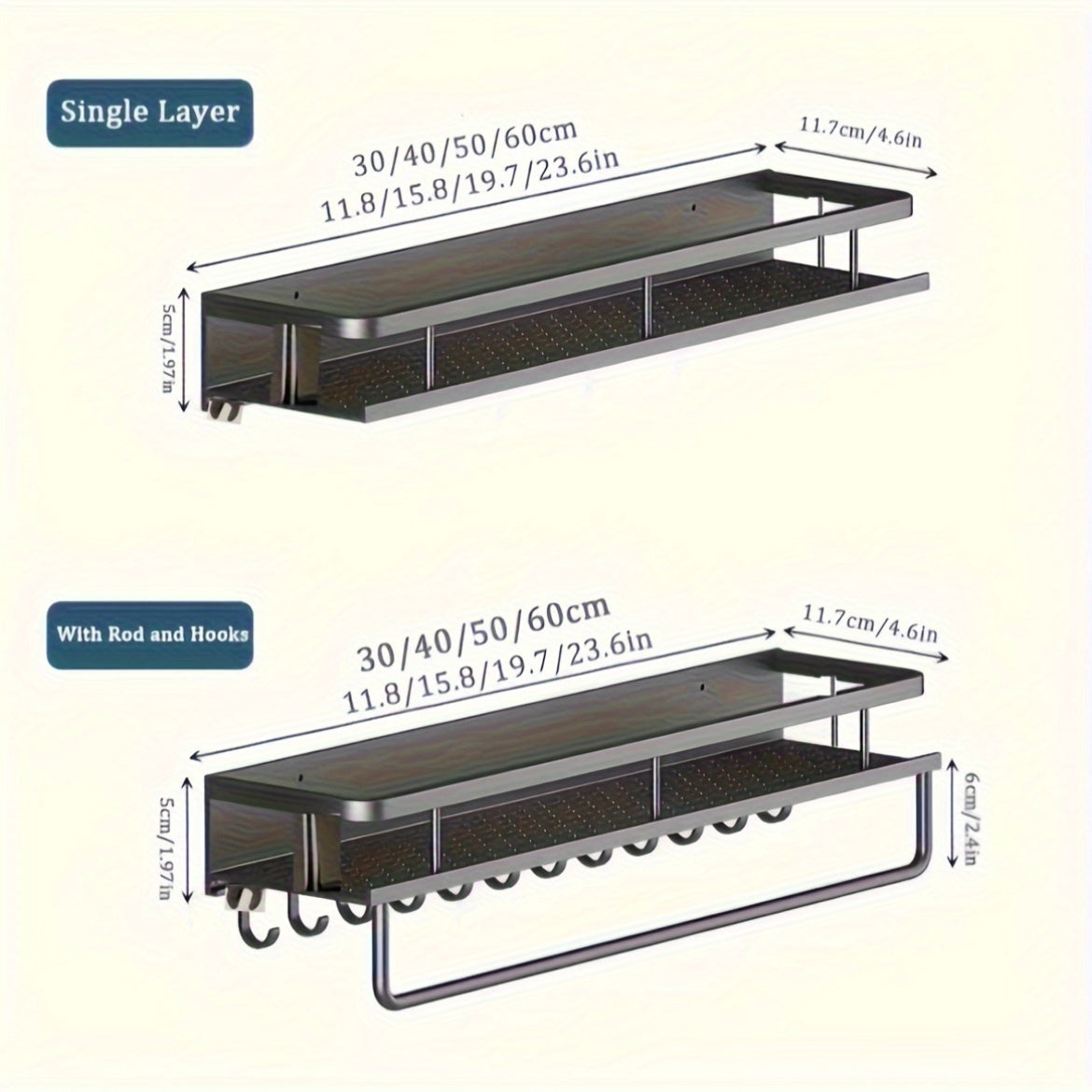 Aluminum Wall-Mount Spice Rack Kitchen Organizer for Spices and Cookware