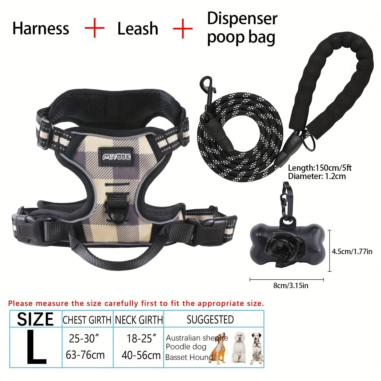 No-Pull Dog Harness and Leash Set with Reflective Features for Medium and Large Dogs