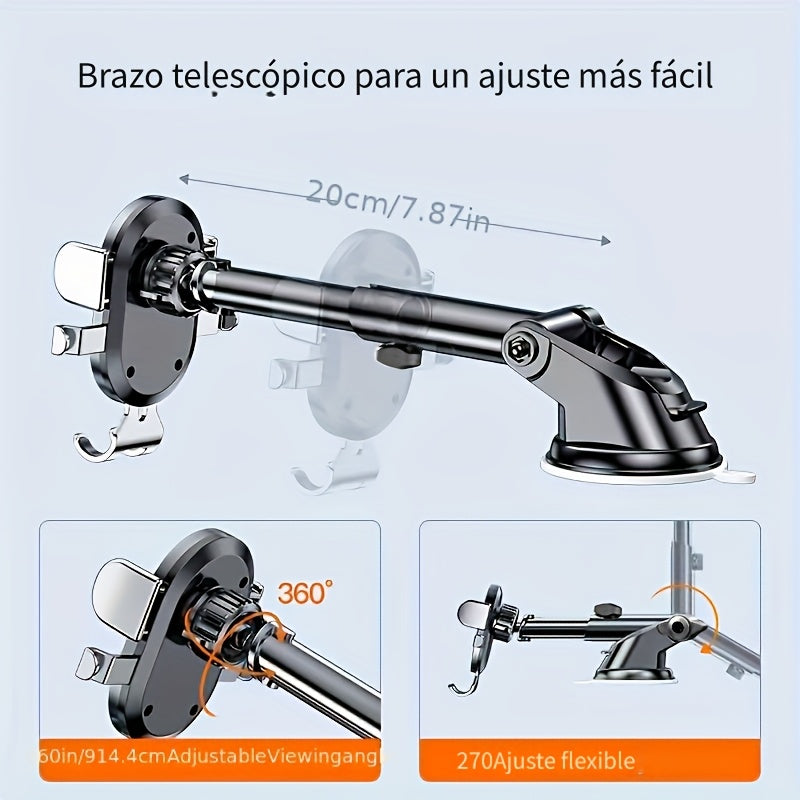 Soporte de teléfono para tablero de coche universal, material ABS, montura telescópica y giratoria