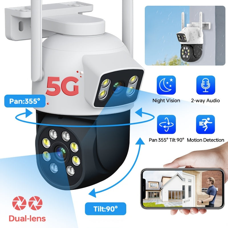 Tashqi xavfsizlik kamerasi, ikki linzali, uy monitoringi uchun ikki diapazonli Wifi, harakatni aniqlash, ikki tomonlama audio, rangli tungi ko'rish va simsiz imkoniyat - 4 megapiksel