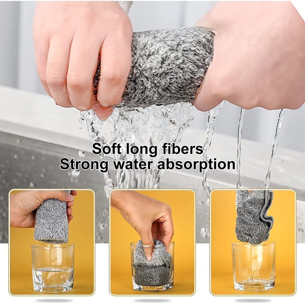 Gray Bamboo Charcoal Fiber Dish Towels Pack of 3 Absorbent Microfiber Cleaning Cloths
