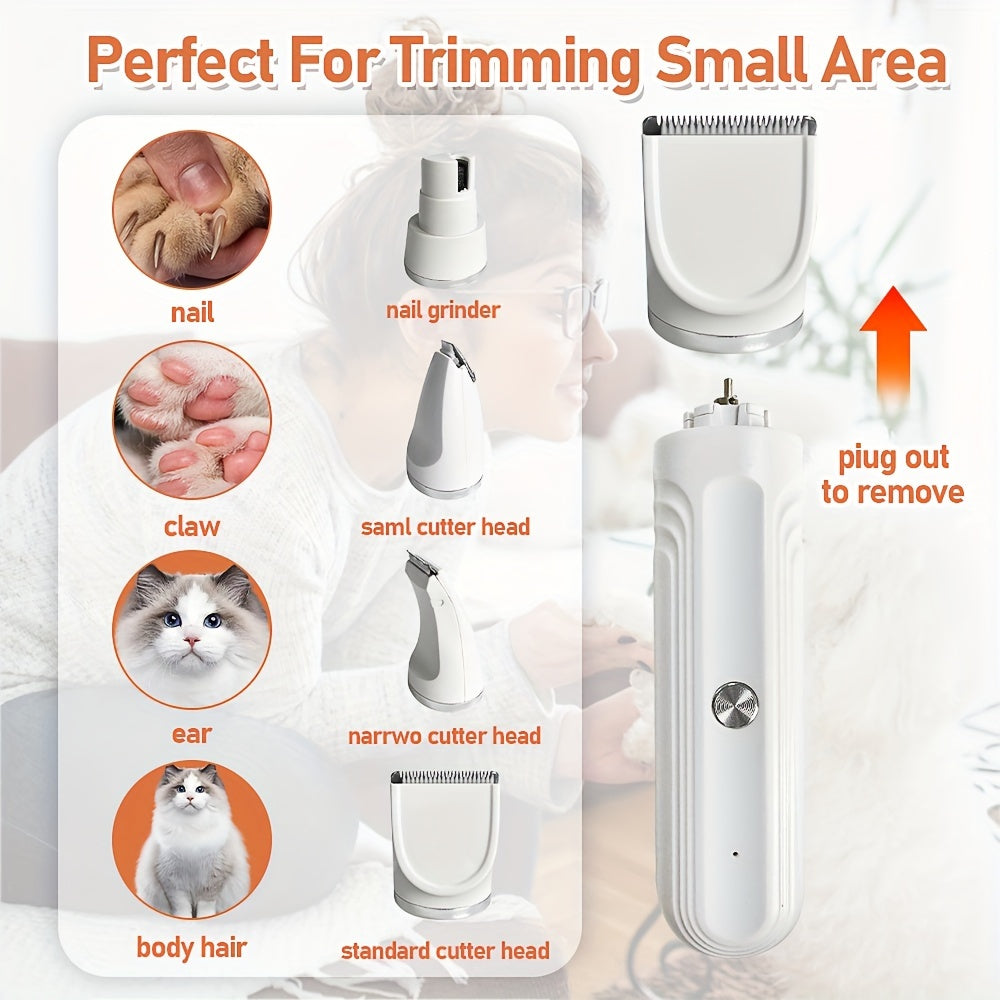 USB Rechargeable 4-in-1 Pet Grooming Kit for Dogs and Cats Hair Clipper Nail Trimmer Foot Razor