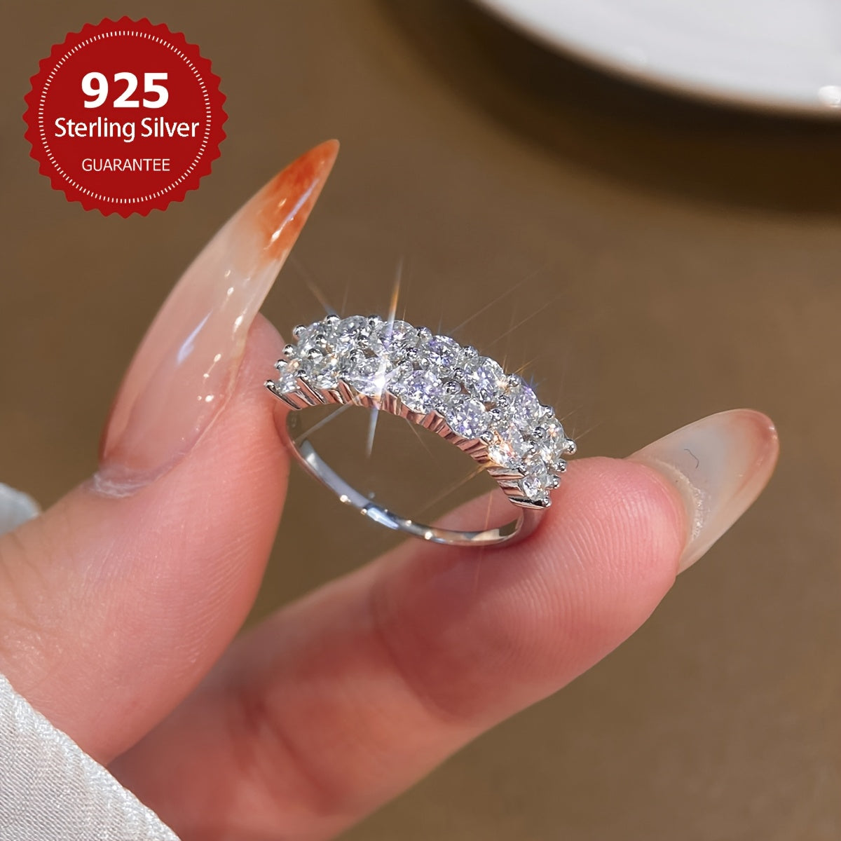 Anillo de compromiso de plata de ley con moissanita para mujer, doble fila de 3 mm, regalo de eternidad