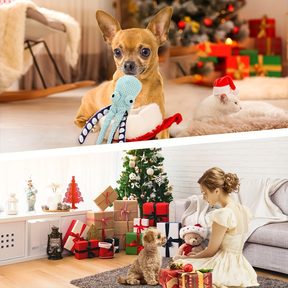 Interactive Plush Octopus Dog Toy No Batteries Squeak for All Breeds