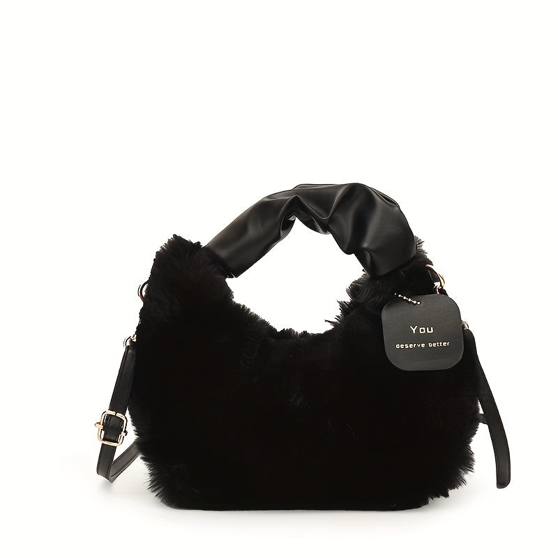 Стильная плюшевая сумка для путешествий с милыми деталями из искусственного меха, идеально подходящая для осенней и зимней моды.