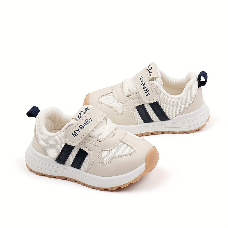 Unisex Toddler Sports Sneakers with Striped Fabric and Breathable Mesh for All-Season Walking