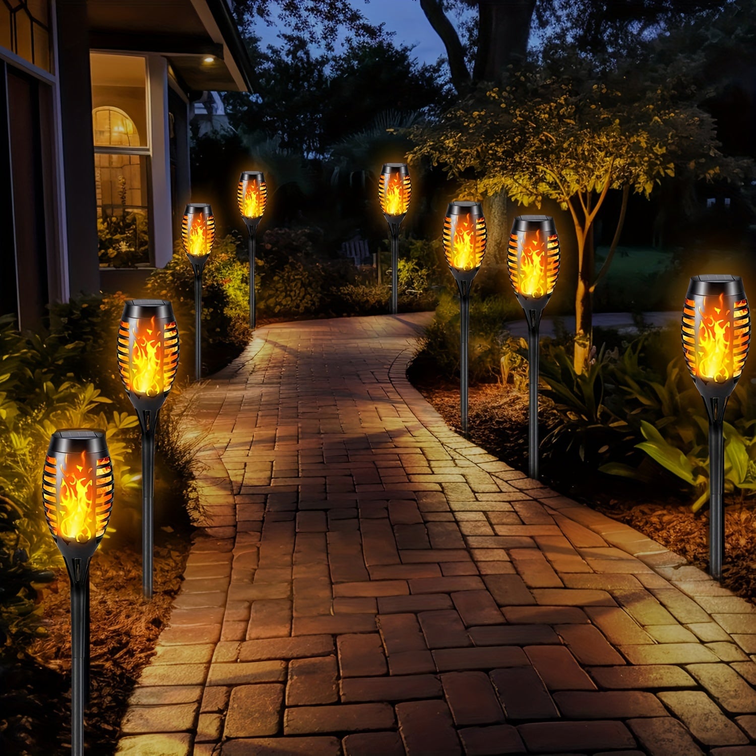 4/8/12pcs Solar Flickering Flame Garden Lights Outdoor Landscape Pathway Yard Driveway Waterproof