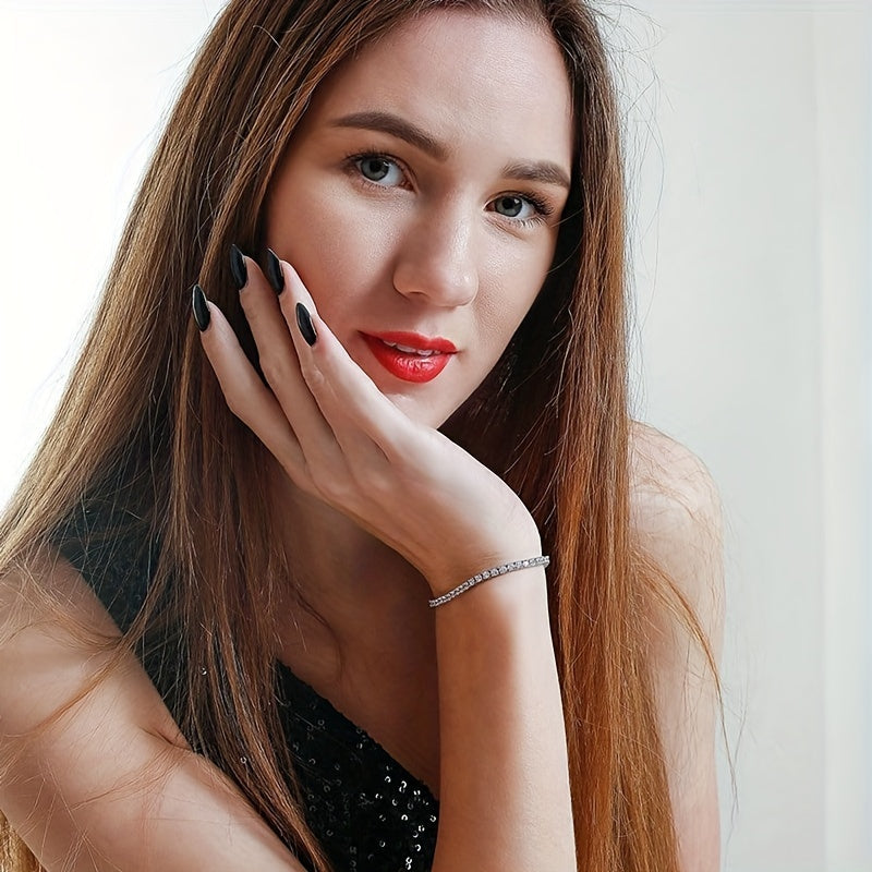 Women's Mozambique Stone Tennis Bracelet 10.5-14 Carat Lab-Created Simulated Diamond 18K White Gold Plated Sterling Silver