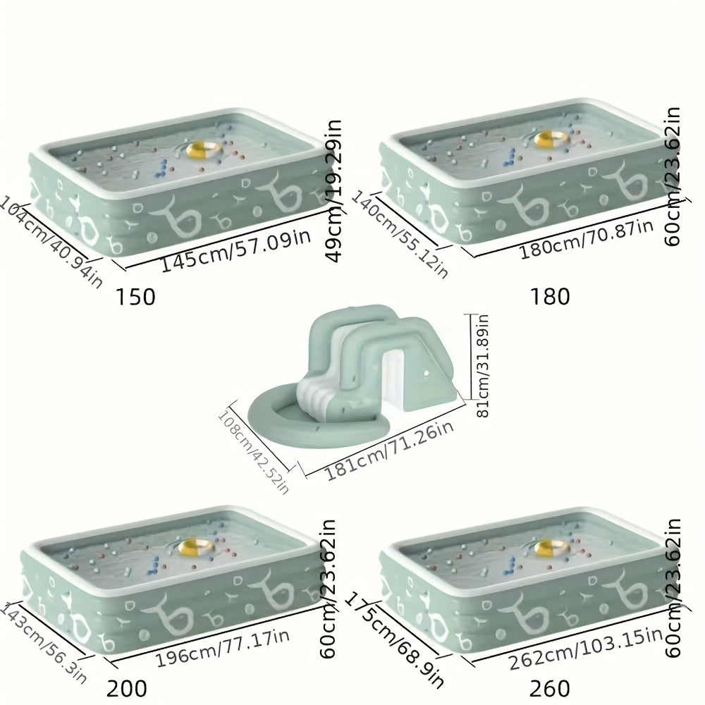 Inflatable Family Pool with Sunshade Slide and Foot Pump