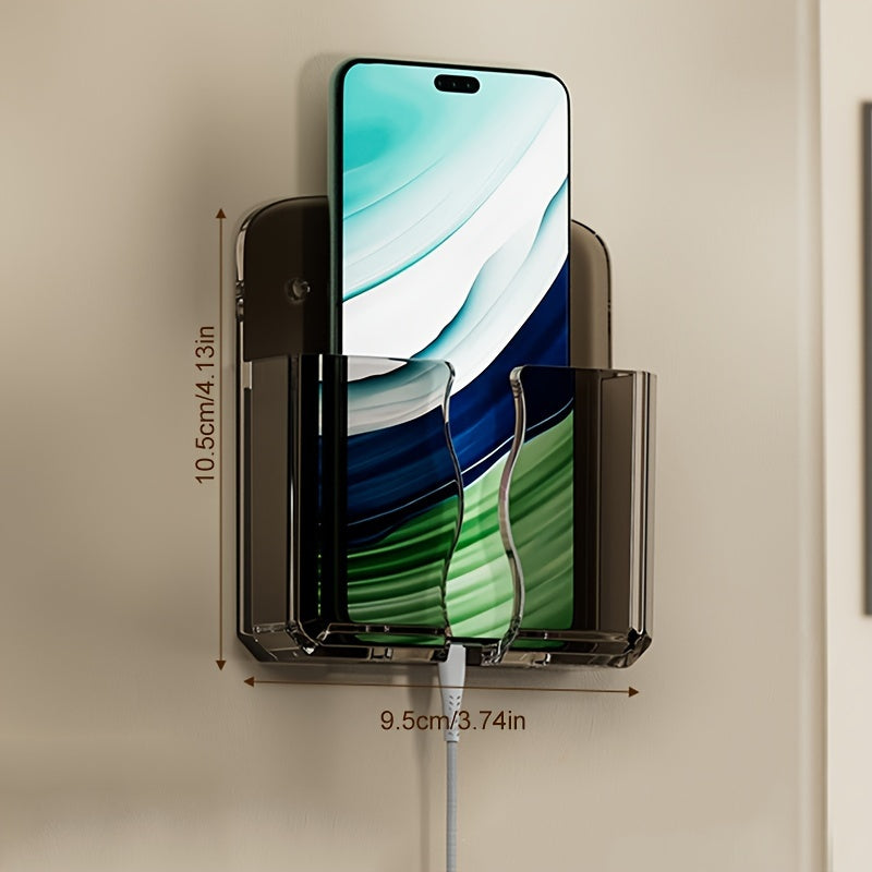 Acrylic Wall-Mounted Phone Holder with Adhesive Remote Control Base No-Drill Storage Rack