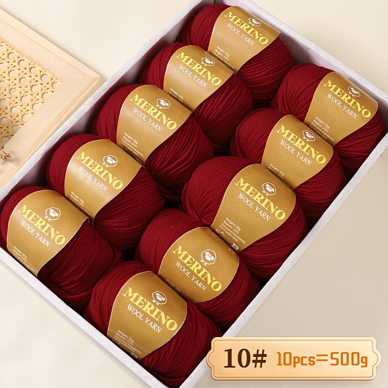 10 JIUWEIDIAOWANG Merino jun to'plari, har biri 500g, 212 O'rtacha og'irlik, Qo'l bilan bo'yalgan DIY material to'qimachilik uchun - Ko'p rangli gradient, Qalin va nozik aralashma, Kamel jun, Kuz Qish.