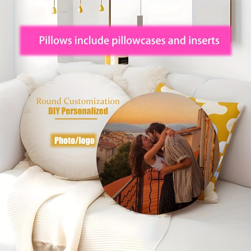 Personalized Round Pillow Cover with Custom Photo Soft Polyester for Home Decor