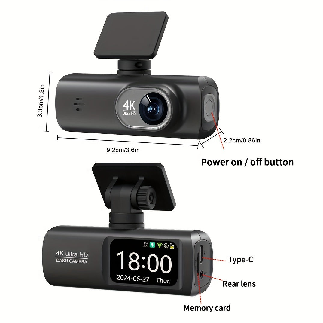 4K Ultra HD Dash Cam with Front and Rear View 64GB WiFi Night Vision Wide Angle