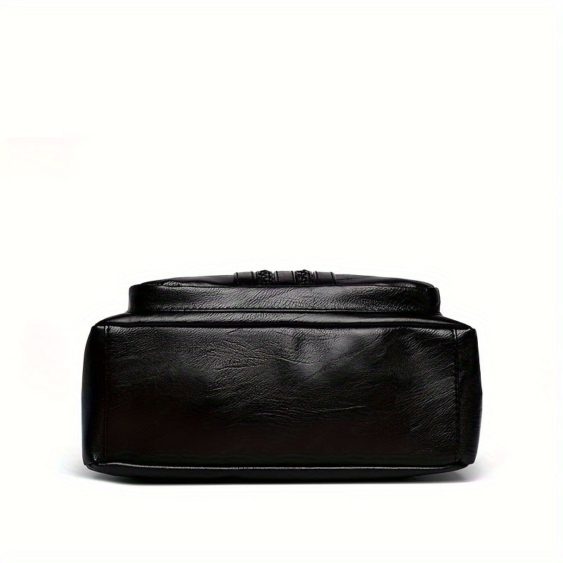 Большая вместительная сумка через плечо для женщин, черный ПУ, застежка-молния