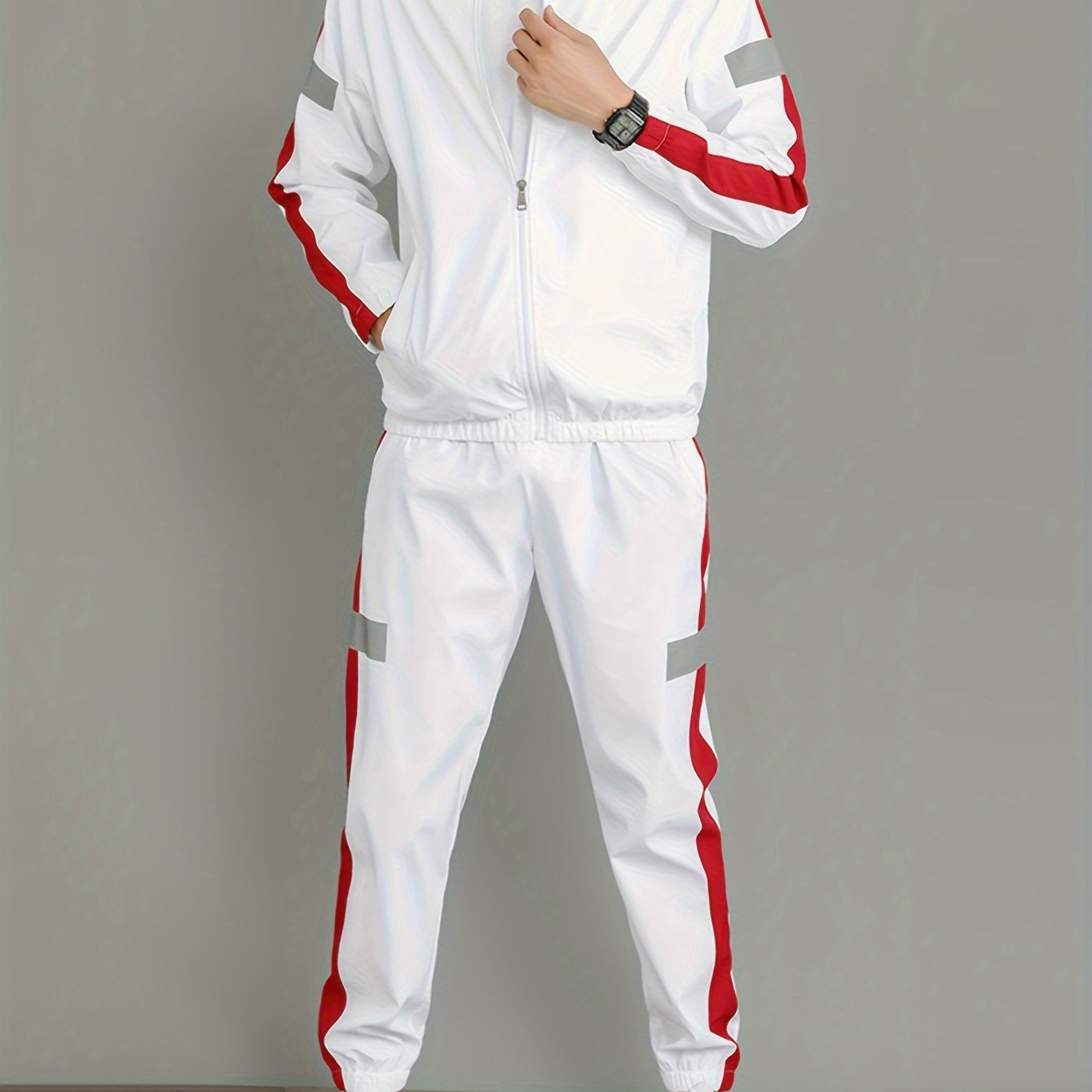 Men's Casual Set Polyester Luminous Jacket and Loose Pants for Spring and Fall Activities