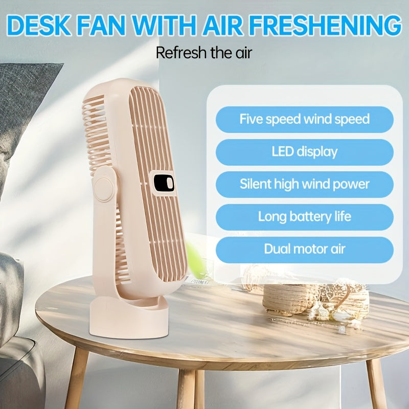 Portable Wireless Desktop Fan with 5-Speed, Mini Cooling Tower Fan, Silent, LED Display