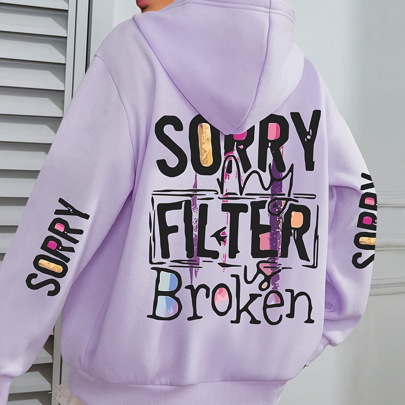 Women's Cozy Polyester Hoodie with Slogan Print, Long Sleeve, Pocket