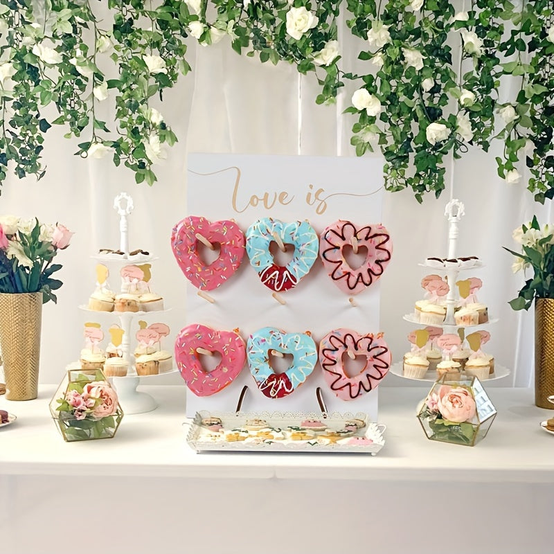 Wooden Donut Wall Stand for Weddings Birthdays and Home Decor with Dessert Shelf