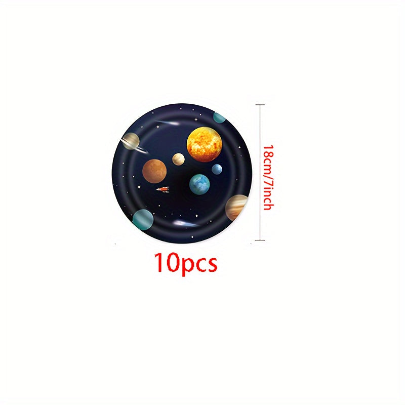 10-Piece Space Party Supplies Set Galaxy-Themed Paper Plates Cups Napkins for Birthday