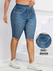 Women's Plus Size Stretchy Denim-Look High-Waisted Shorts Casual Summer Fashion