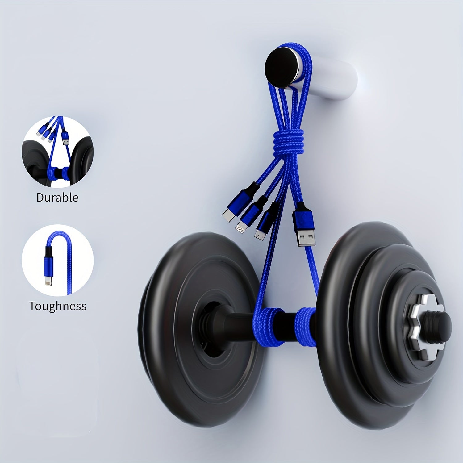 3-in-1 Naylon bilan to‘qilgan zaryadlash kabeli USB dan Lightning Type-C Micro USB gacha 149cm