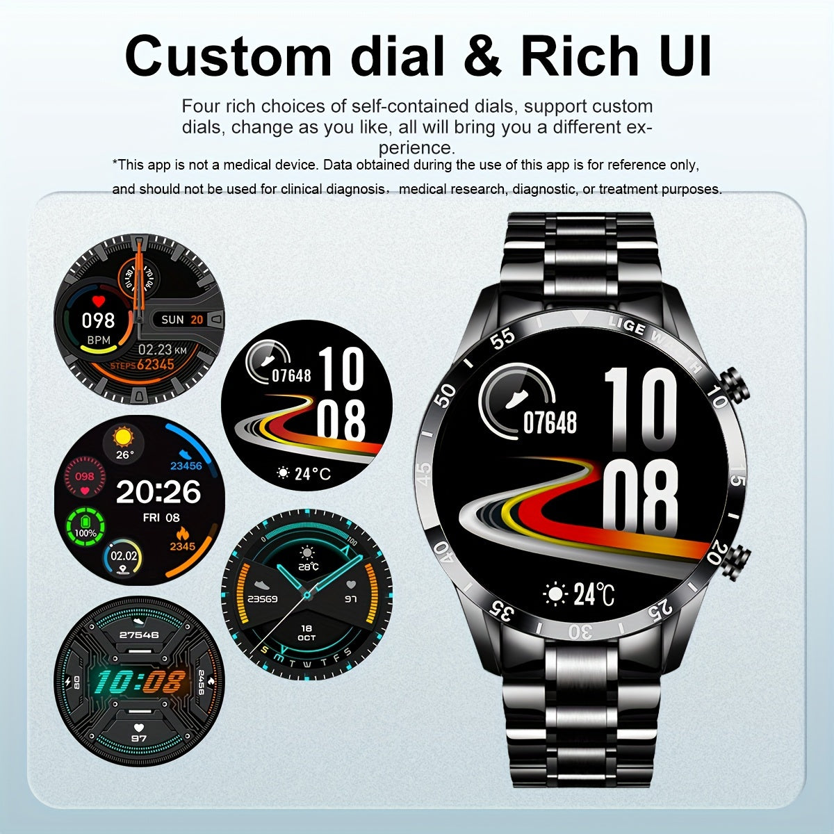 Men's Touch Screen Steel Band Waterproof Fitness Smartwatch for Sports and Activity