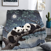 Cozy Panda Print Flannel Throw Blanket 100% Polyester Machine Washable
