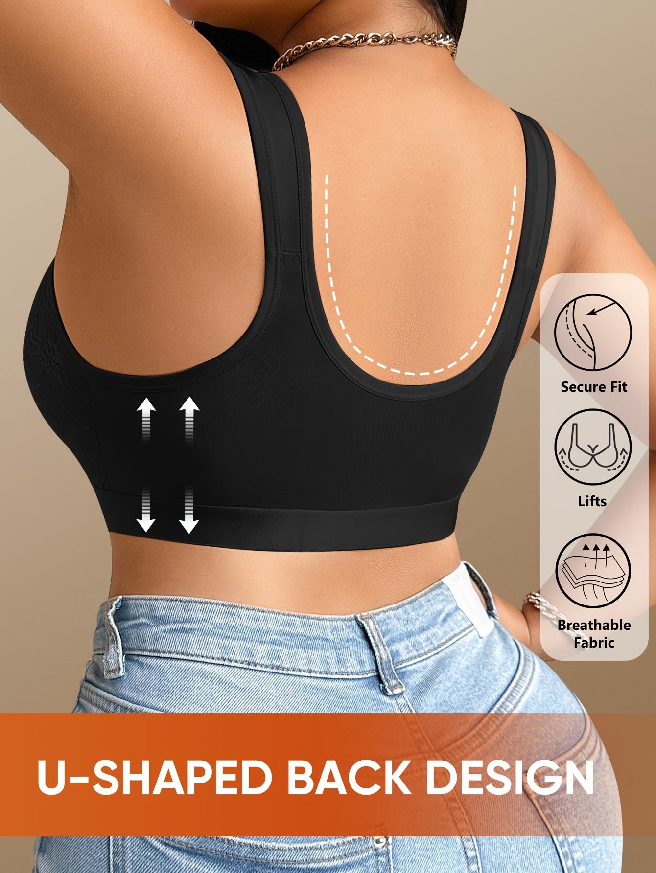 Sujetador de talla grande para mujer sin aros, con espalda en forma de U, suave, transpirable y de cobertura total